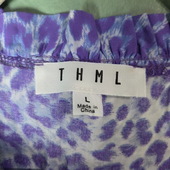 THML Womens Purple Animal Print Flutter Short Sleeve Dress Size Large - Picture 3 of 6